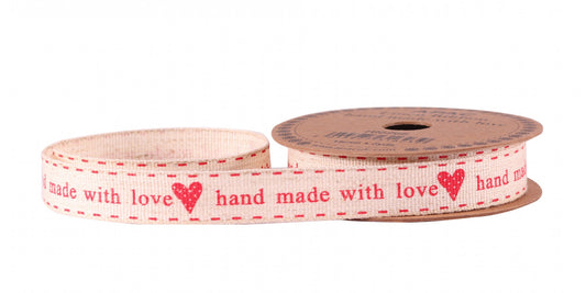 'Handmade with Love' Red Linen Ribbon 15mm