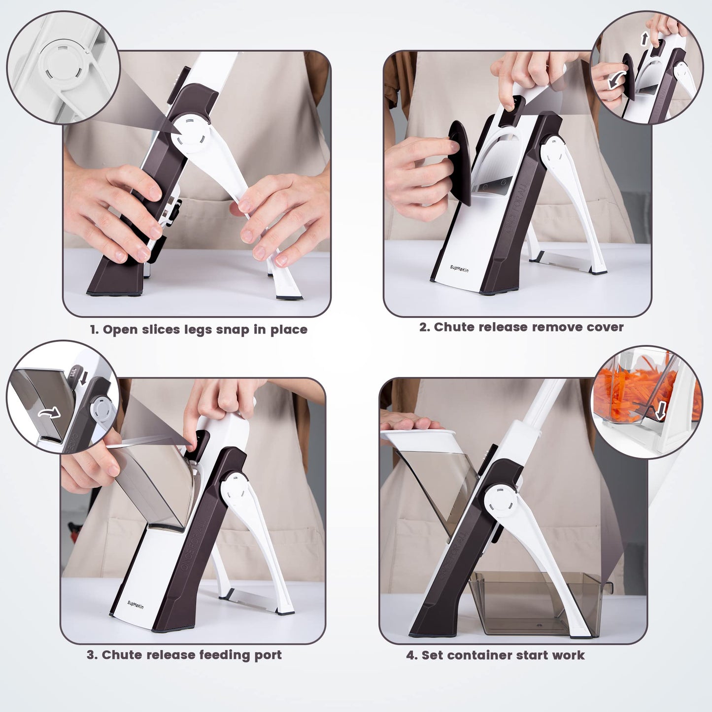 SUPMAKIN Safest Mandoline Vegetable Slicer/Chopper, Potato Chip Cutter, Multifunctional Veg Chopper with 4 Cutting Modes to Slice, Dice, Chop,
