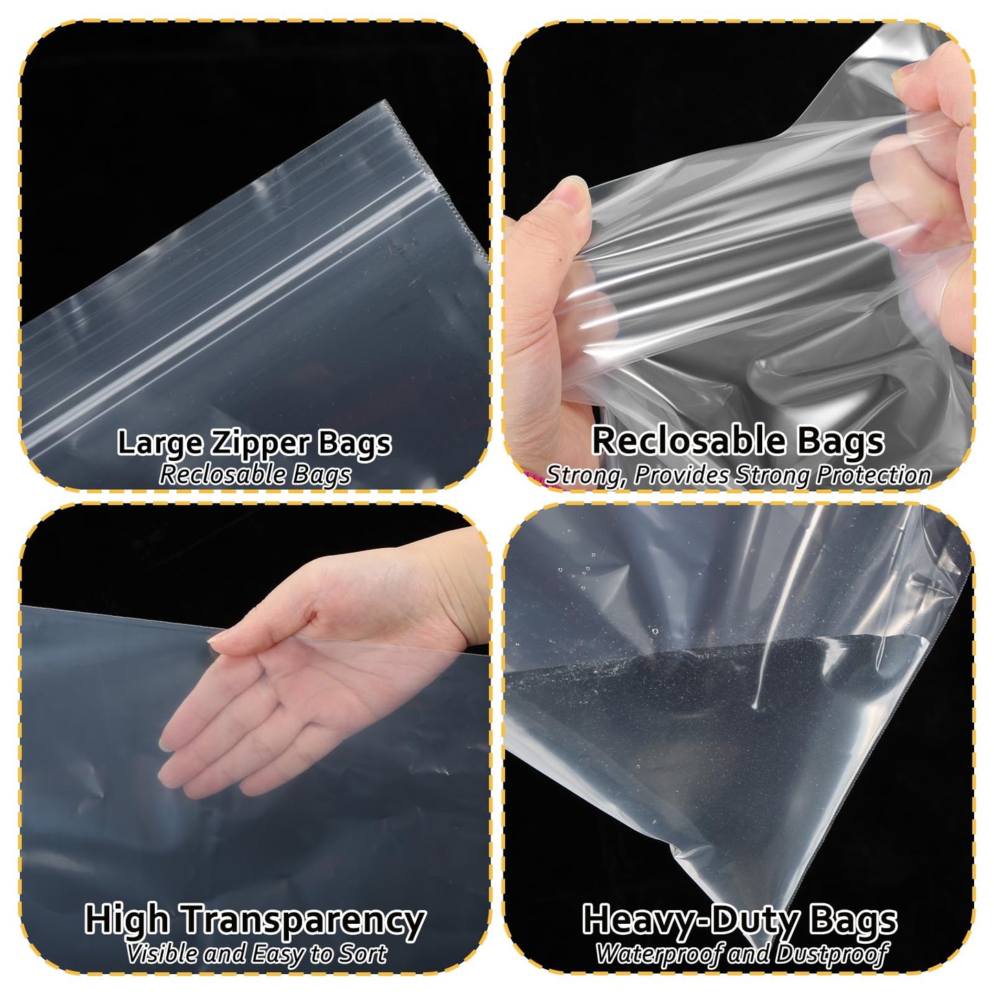60x80cm Reusable Ziplock Bags for Clothes,20 Pack Large Plastic Hospital Travel Clothes Storage Bags Clear Seal Bag Waterproof Luggage Organiser for