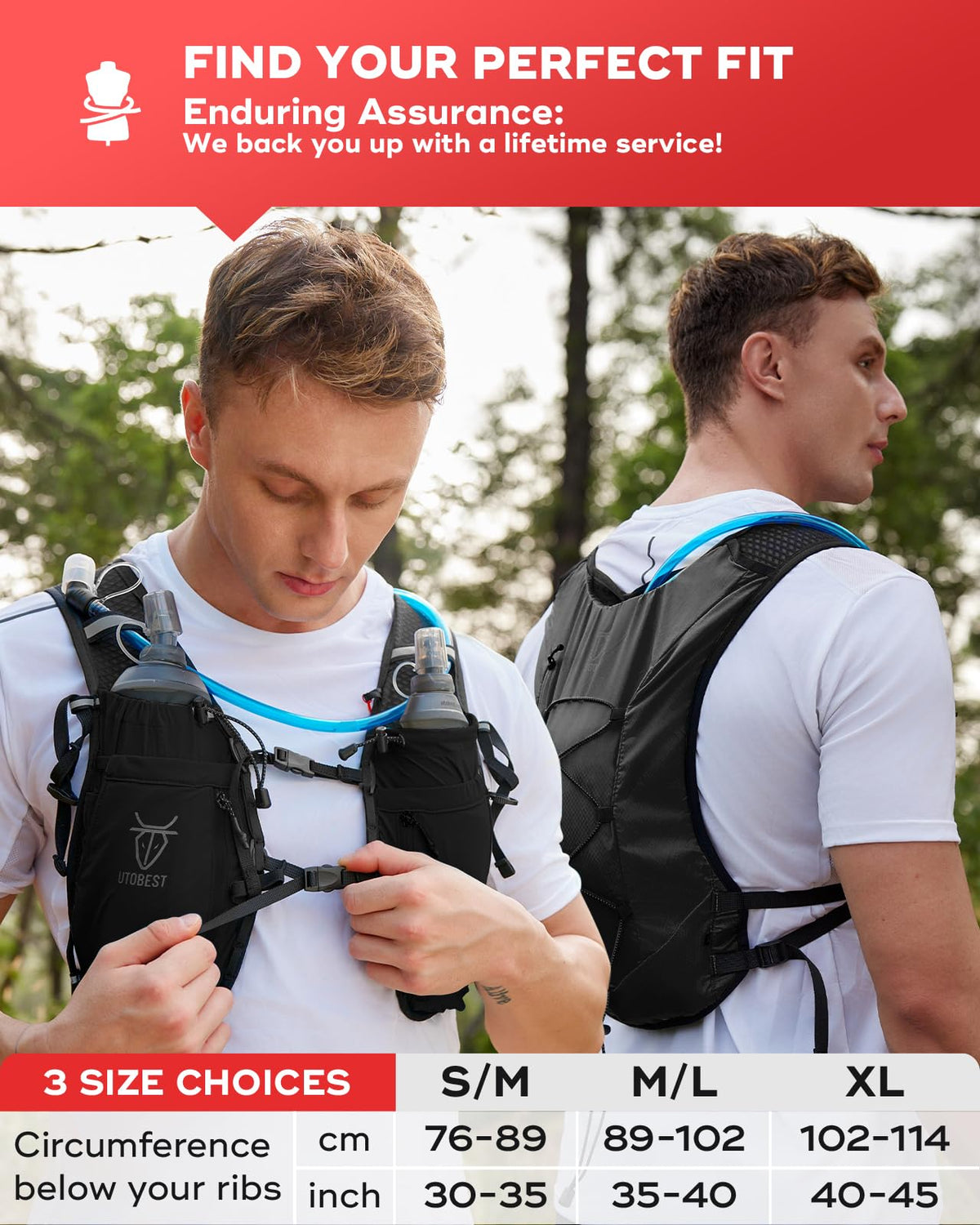 UTOBEST Upgrade Running Vest For Women&Men With Hydration Bladder 2L,Breathable Lightweight Hydration Backpack,Dry Wet Separation&10L High