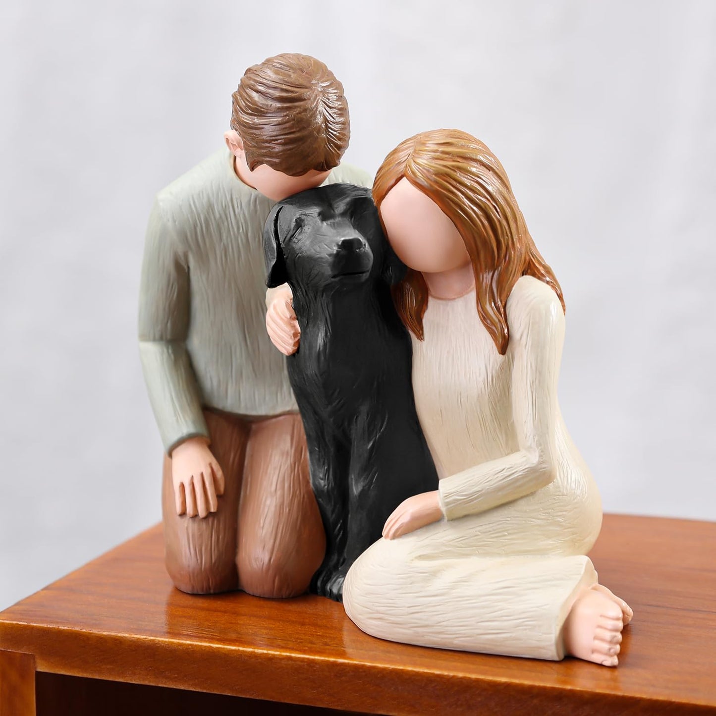 Carracci Couple with Black Dog Figurines Ornaments, Loss of Dog Sympathy Gift, We are A Family Black Dog Memorials Statues for Dog Lovers