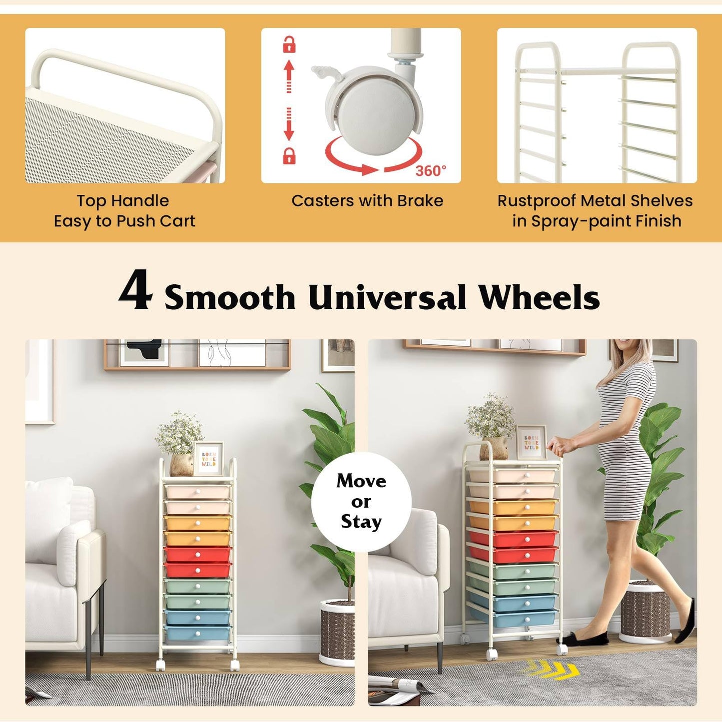 GiantexUK 10 Drawers Rolling Trolley (Colorful)