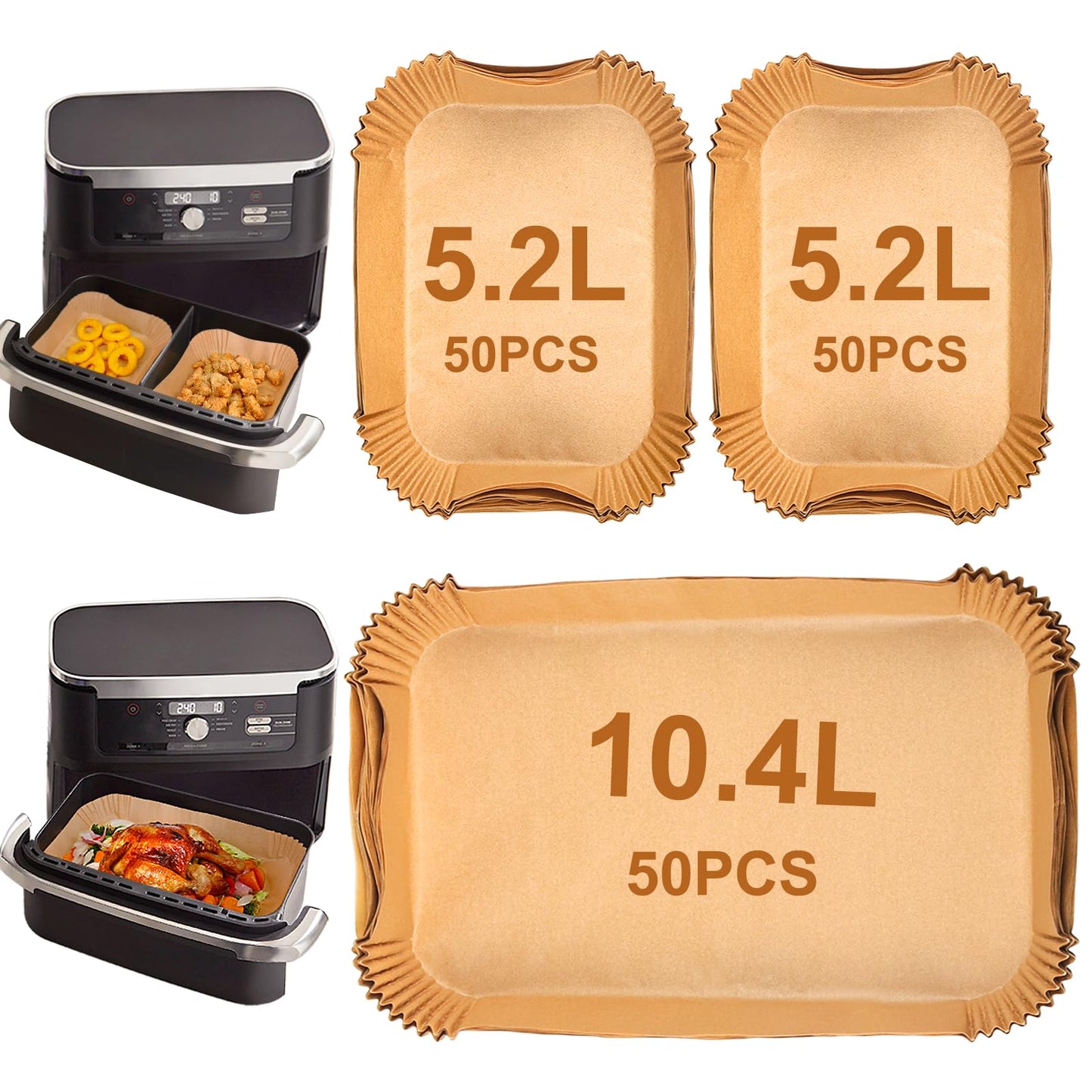 YQL 150PCS Air Fryer Liners for Ninja Foodi FlexDrawer AF500UK 10.4L/ AF500UKCP, Disposable Parchment Paper for COSORI Dual Blaze 10L/ Instant