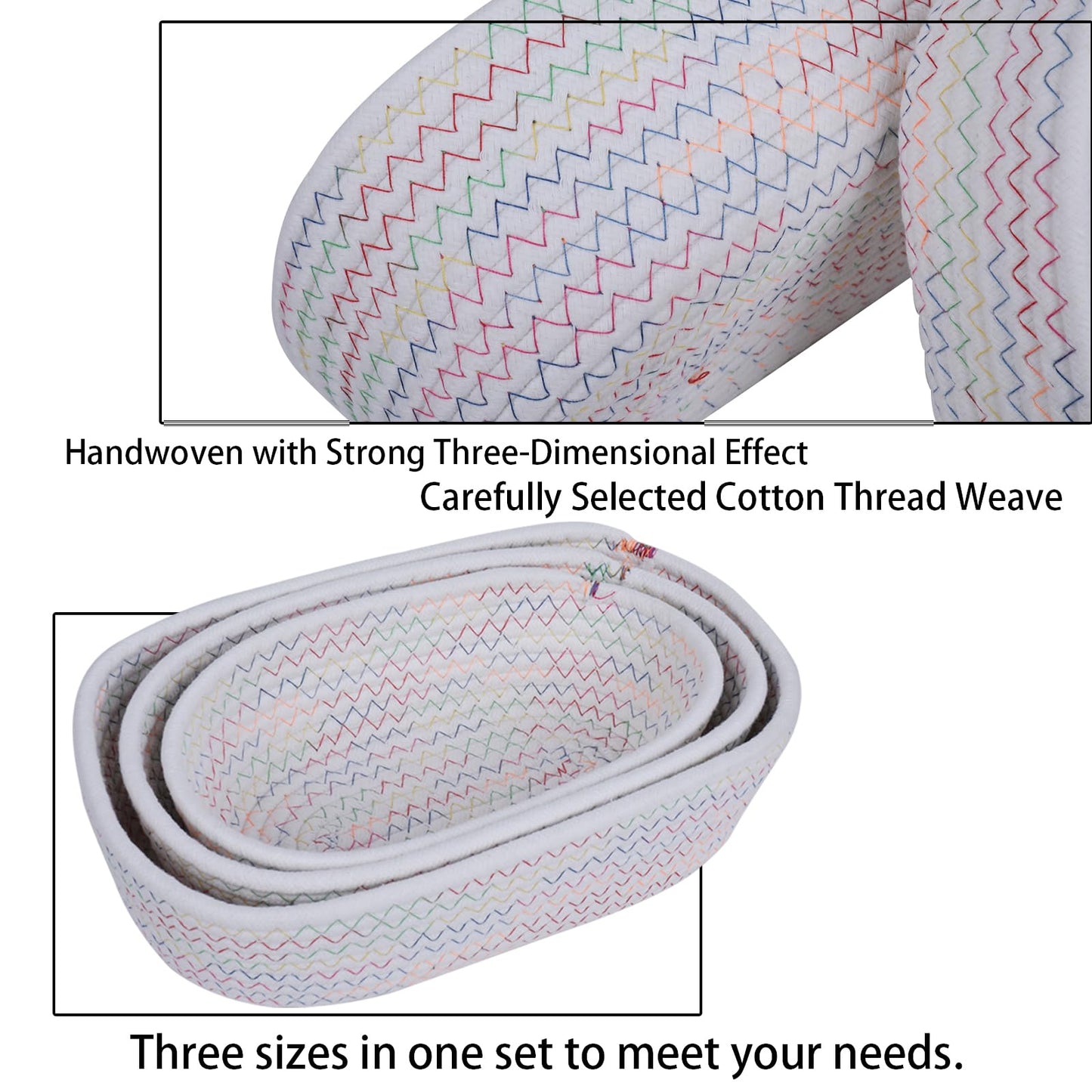 3 Pcs Cotton Woven Baskets for Storage, Cotton Rope Basket, Bathroom Storage Baskets for Shelves Drawer Closet Shelf Kitchen Toiletries Make up