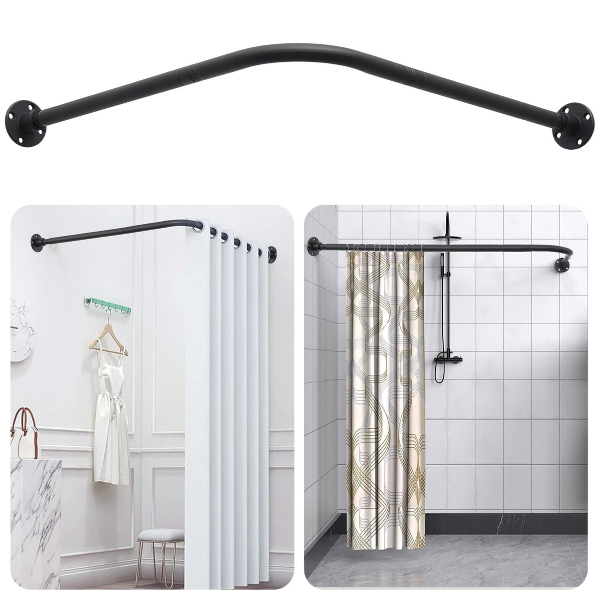 L Shaped Shower Curtain Rail,Extendable Curved Curtain Rail(23.6"-33.5"x23.6"-33.5"),Stainless Steel 90 Degree Shower Curtain Pole for