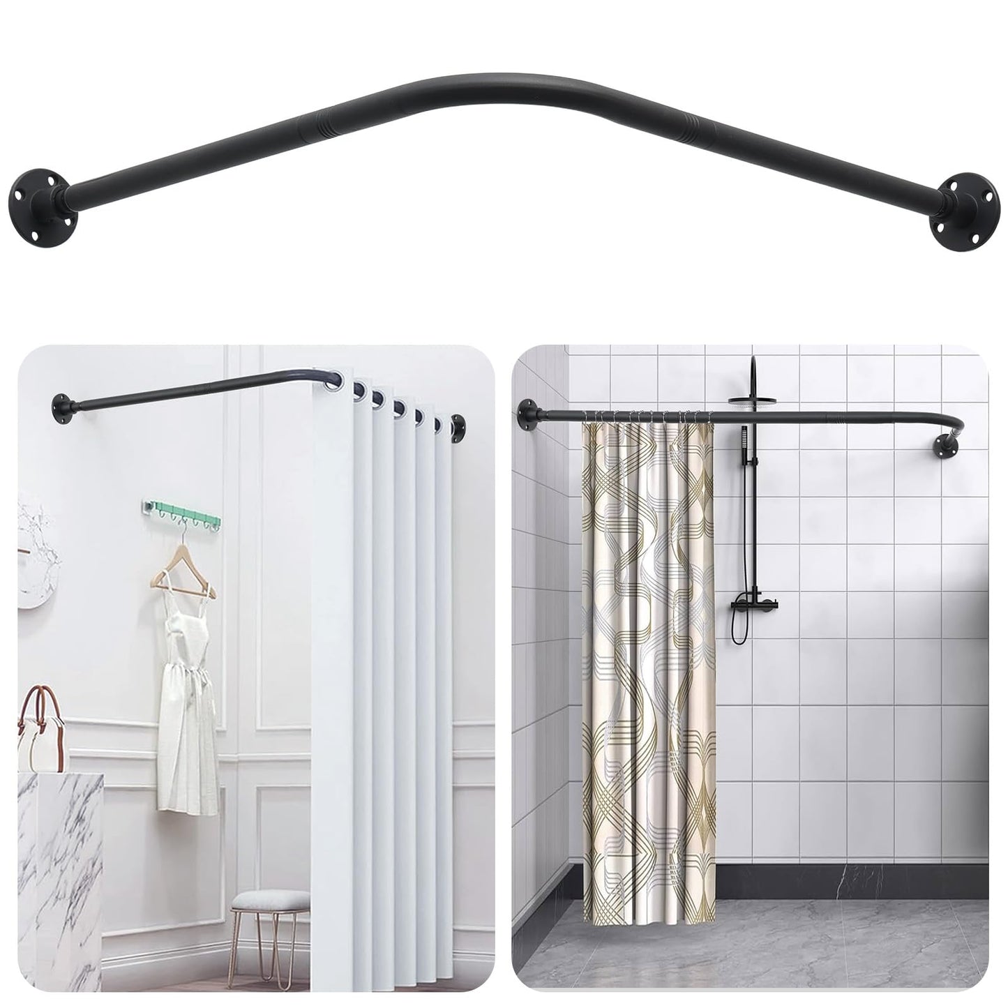 L Shaped Shower Curtain Rail,Extendable Curved Curtain Rail(23.6"-39.8"x23.6"-39.8"),Stainless Steel 90 Degree Shower Curtain Pole for