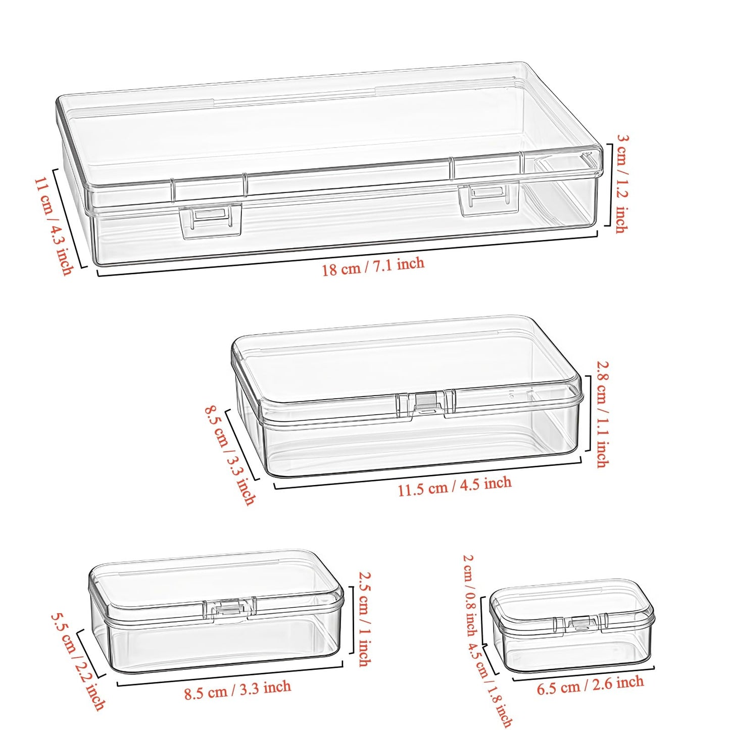 Goodma 36 Pieces Mixed Sizes Rectangular Plastic Organizer Box, Transparent