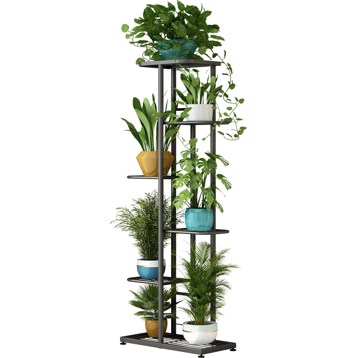 LINZINAR Metal 6 Tier 7 Potted Plant Stand Indoor Outdoor, Dark Grey