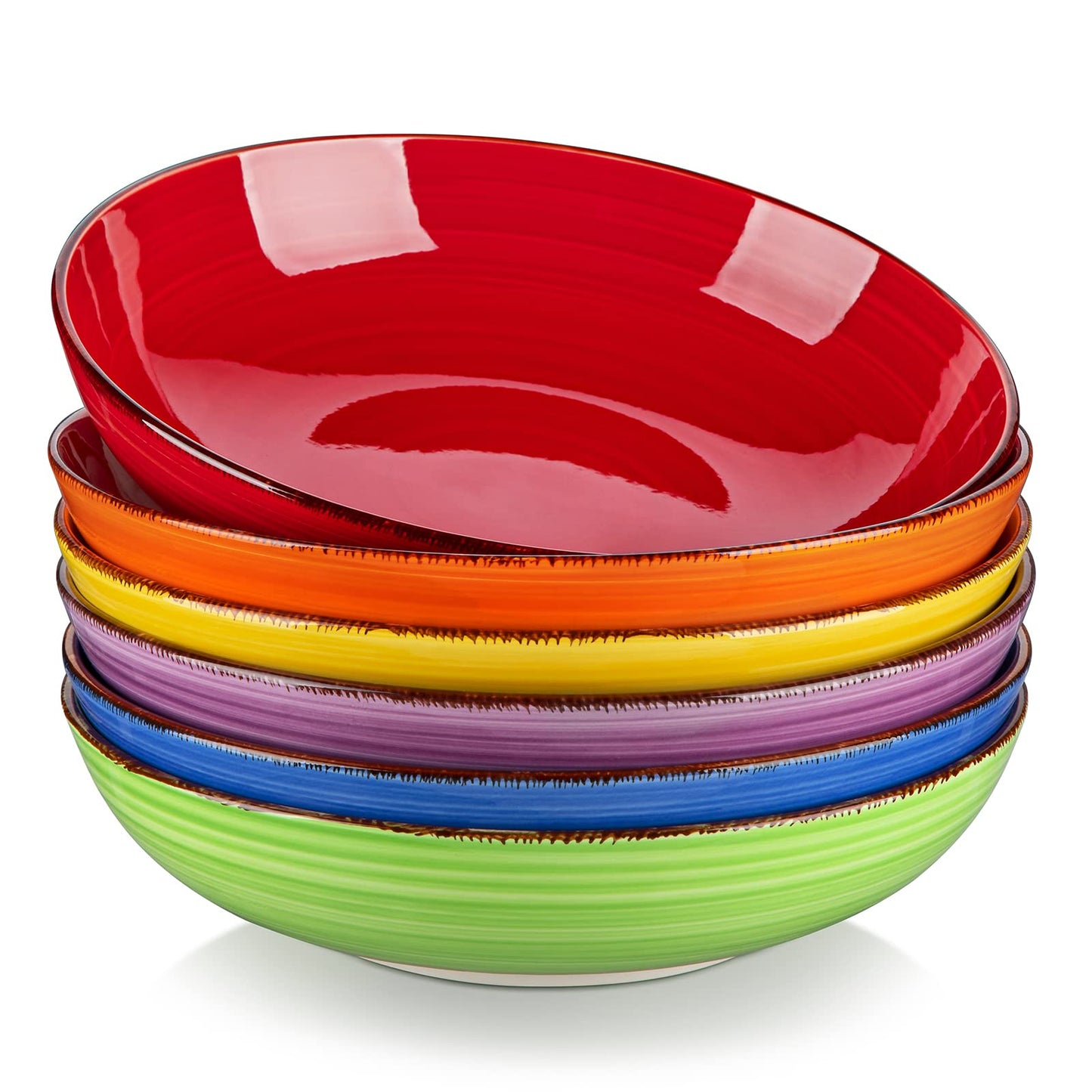vancasso Bonita Pasta Bowls 38 oz, Large Ceramic Salad Bowls, Pasta Bowl Set of 6, Microwave & Dishwasher Safe Soup Bowls, Serving Bowls, Warm Colors