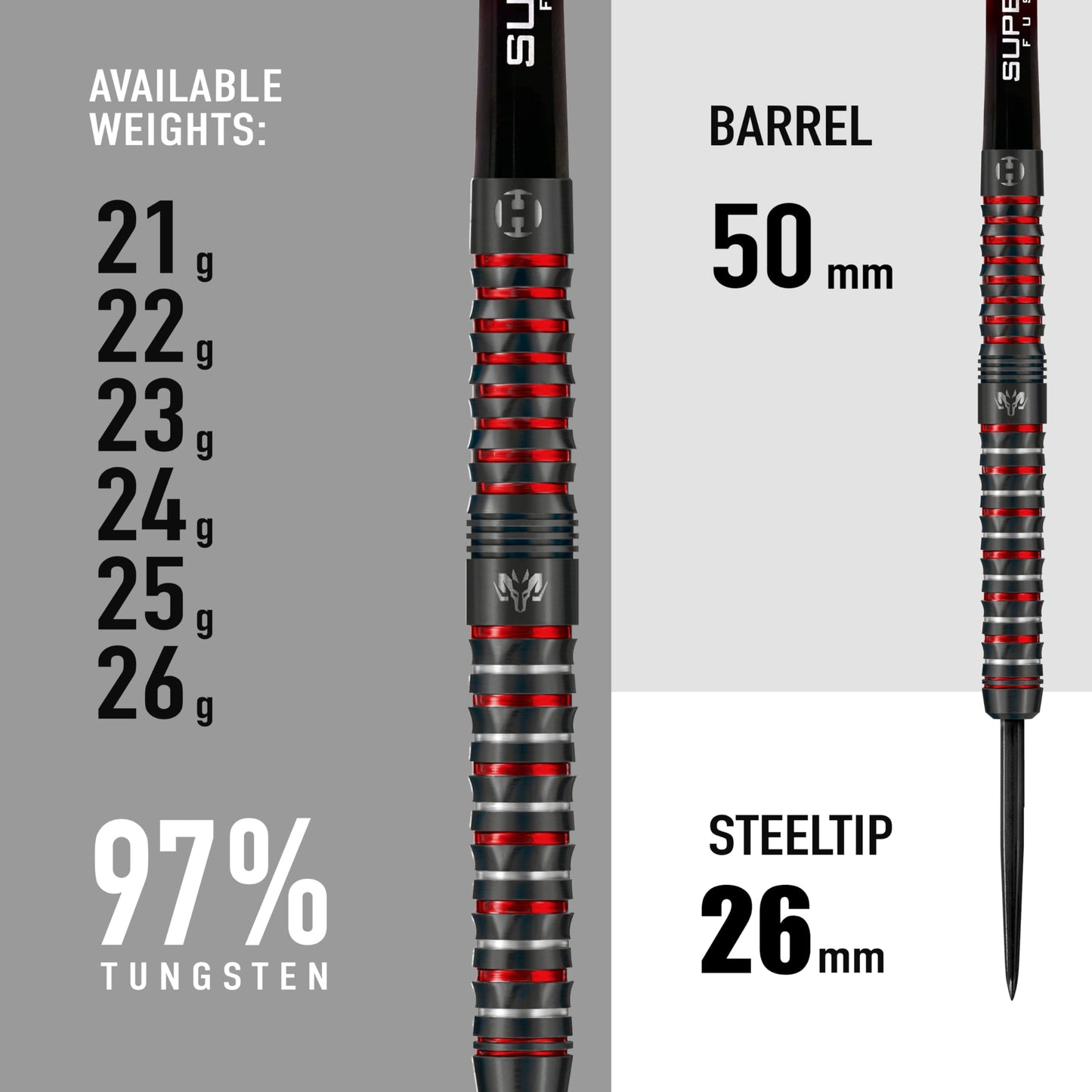 Harrows Wolfram Infinity Steel Tip Tungsten Darts Set 21g, 22g, 23g & 24g - Includes Supergrip Fusion Shafts & Prime Wolfram Infinity Flights (24g)
