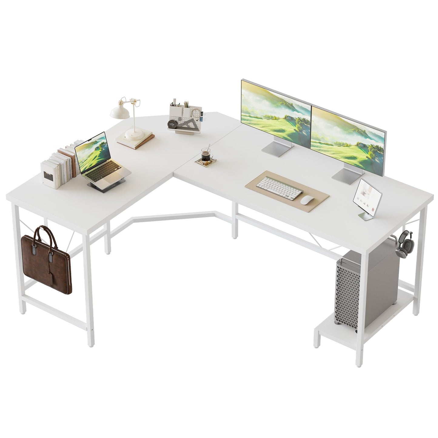 Mericonia L Shaped Desk, Diamond Design for Socket, 135x110cm, White
