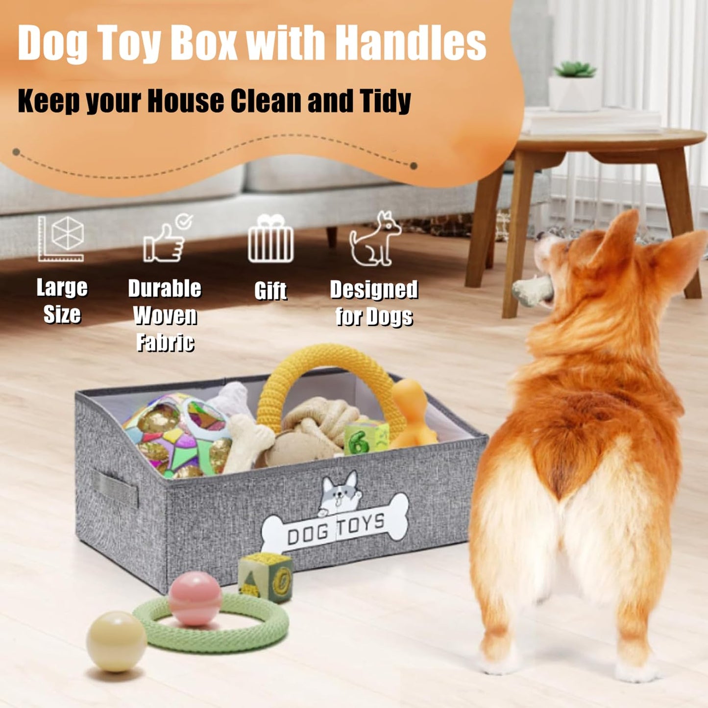bangminda Large Foldable Storage Basket for Dog Toys 50 x 28 cm Dog Toy Box Pet Toy Box Foldable Storage Boxes Storage Box for Pet Supplies for Dogs