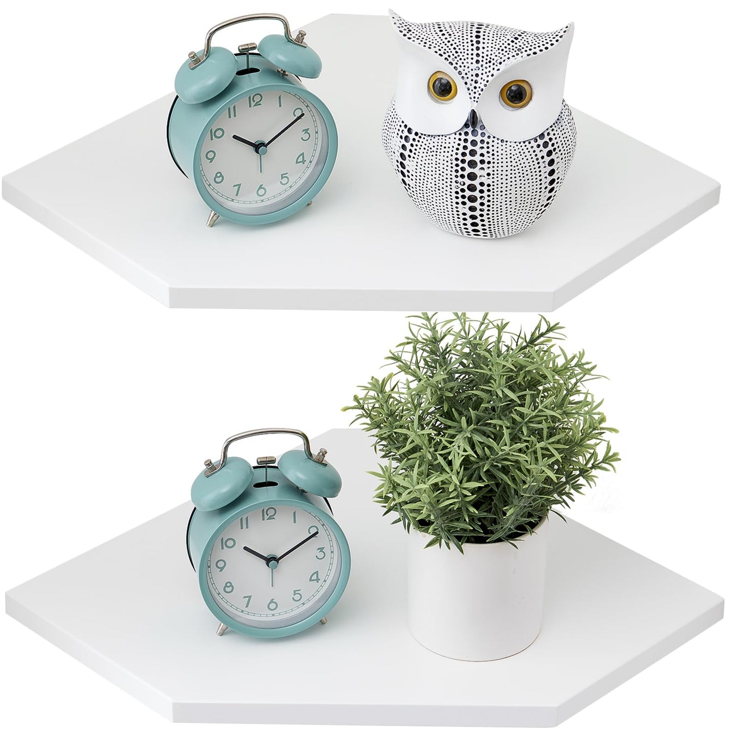 GIEANOO White corner shelf, Set of 2 Solid Oak Wood White Floating Corner Shelves Wall Mount Organizer with Wire Hole Small Plant Display for Kitchen