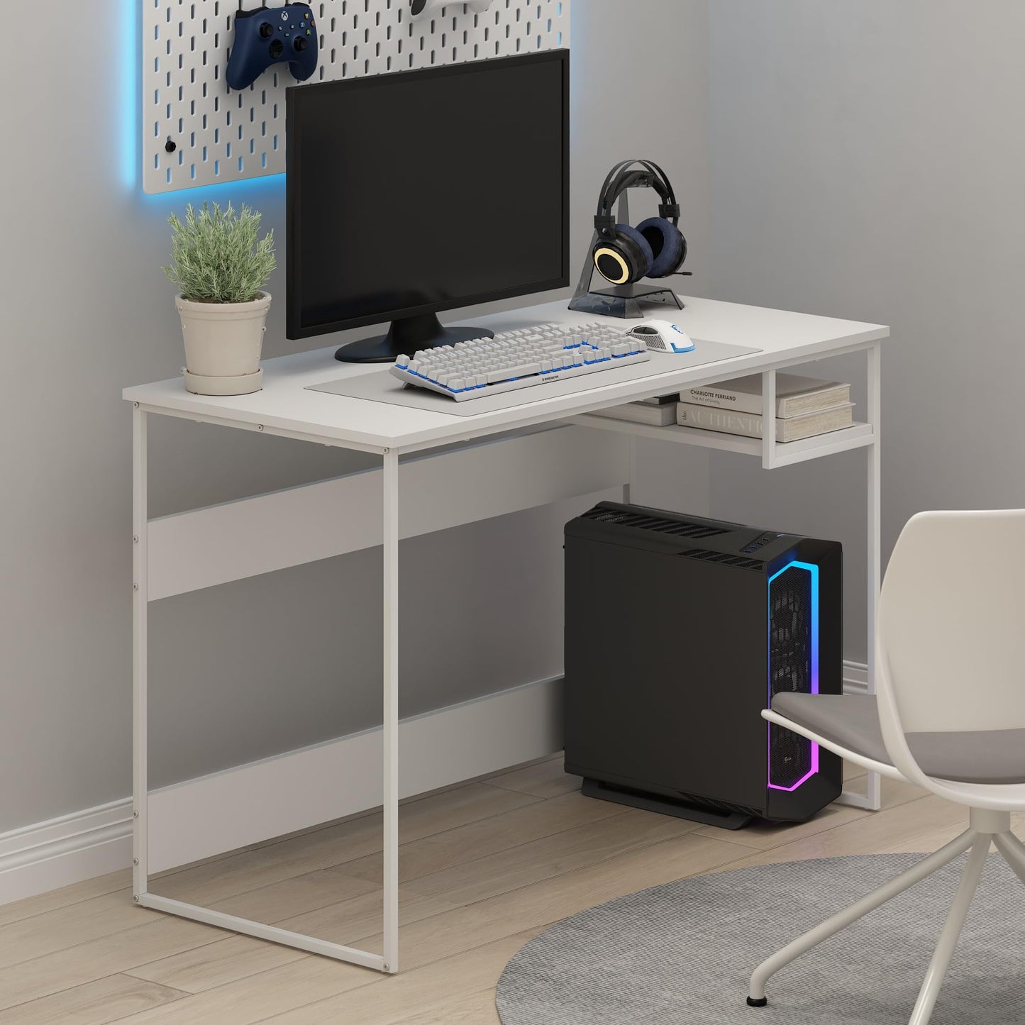 Furinno Moretti Modern Lifestyle Study Desk, 45, Solid White/White