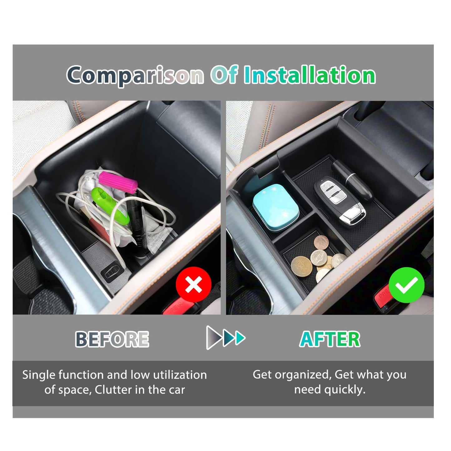 GAFAT Compatible with BYD Atto 3 2025 2024 2023 Centre Console Storage Box, for Yuan Plus Armrest Organiser Shelf with Non-Slip Rubber Mats