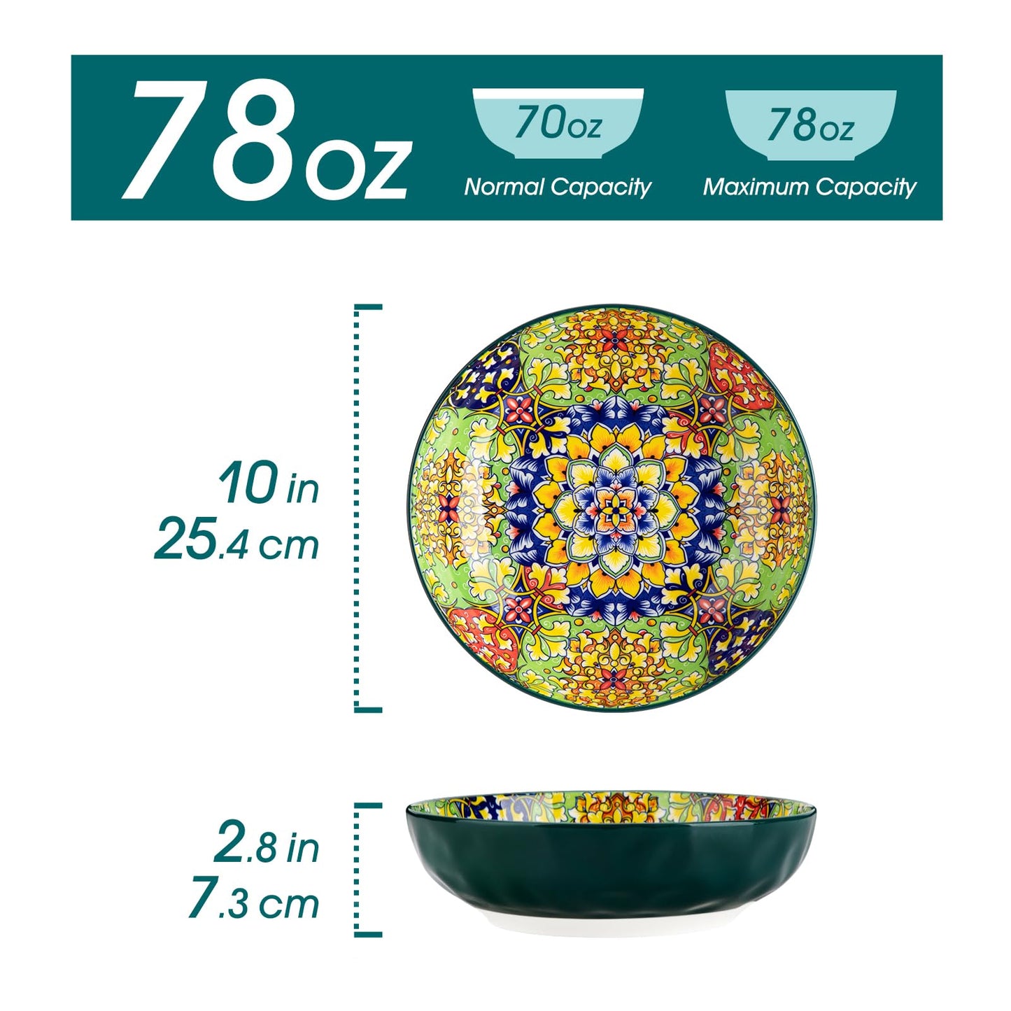 Vancasso SIMI 78 oz Salad Bowl Set of 2, Large Porcelain Serving Bowls, Microwave & Dishwasher Safe Mixing Bowl for Pasta, Soup, Kitchen and Dinner,