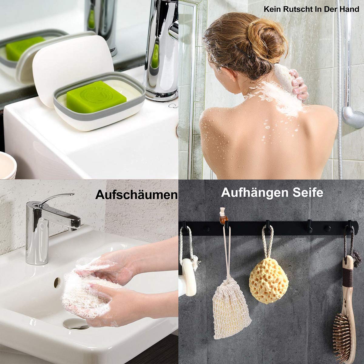 Queta 2 x Plastic Soap Dish Soap Box for Bathroom Travel Hiking Camping with 2 Sisal Soap Bags (White)