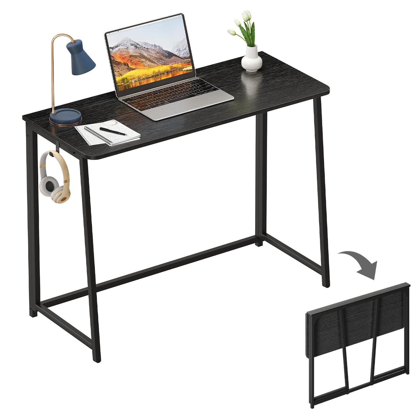 WOHOMO 100cm Folding Desk, Space-Saving Writing Foldable Table, black