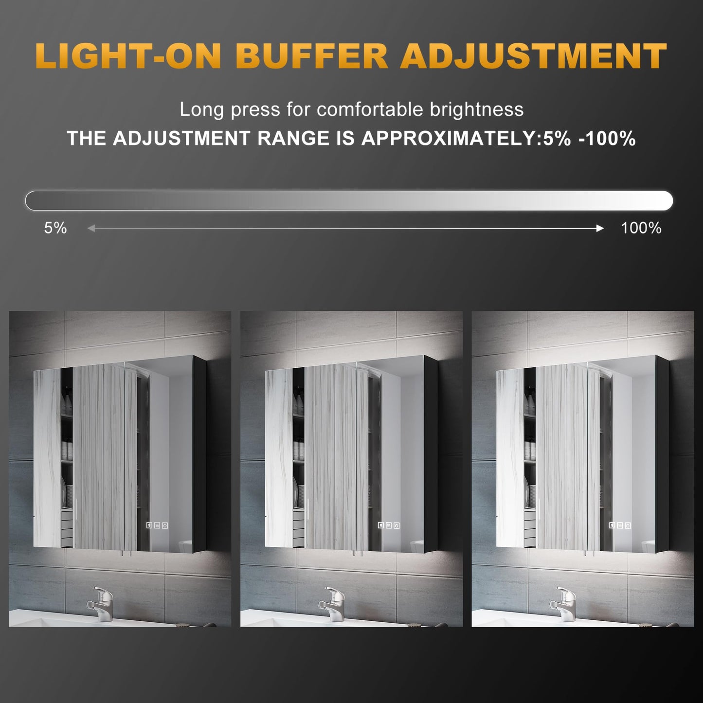 ELEGANT LED Mirror Cabinet with Bluetooth Bathroom Cabinet with Shaver Socket Black Double Door Wall Cabinets with Three-color Infinitely Dimmable