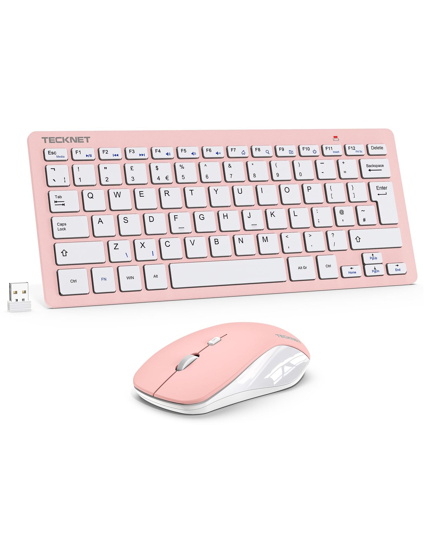 TECKNET Mini Wireless Keyboard and Mouse Set, 2.4G Cordless USB Keyboard and Silent Mouse Combo with Nano USB Receiver, 12 Multimedia Shortcuts for