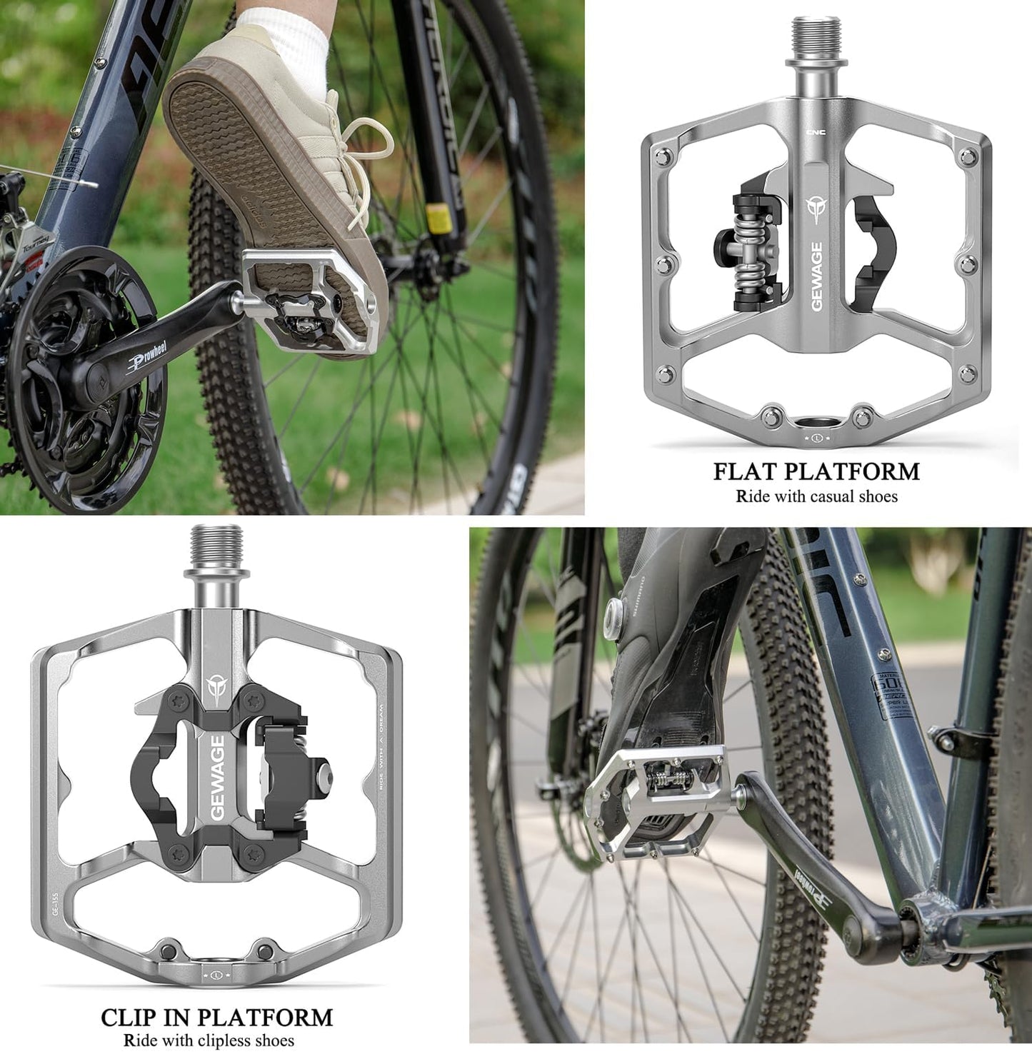 GEWAGE Mountain Bike Pedals - Dual Function Flat and SPD Pedals - 9/16" Compatible for Road, Mountain, BMX Bike