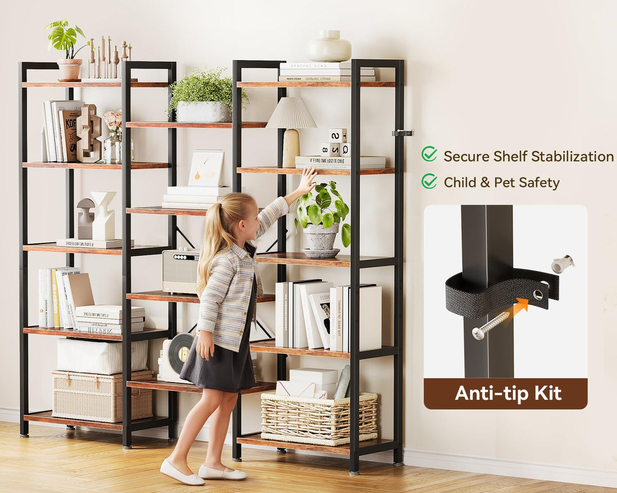 Coleshome 5-Tier Book Shelf, Industrial Bookcase, 146cmx126cm, Rustic Brown
