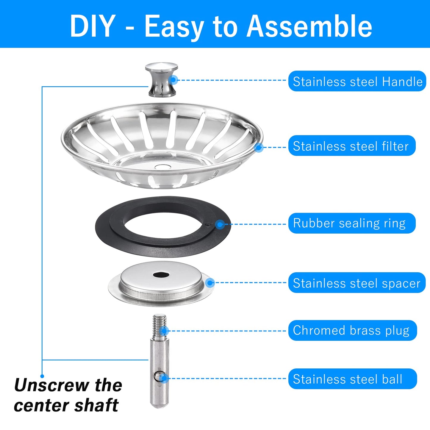 80mm Kitchen Sink Bowl Strainer and Plug, Stainless Steel Sink Plug for Kitchen Bowl Use, Kitchen Bathroom Food Hair Catcher Filter Stopper
