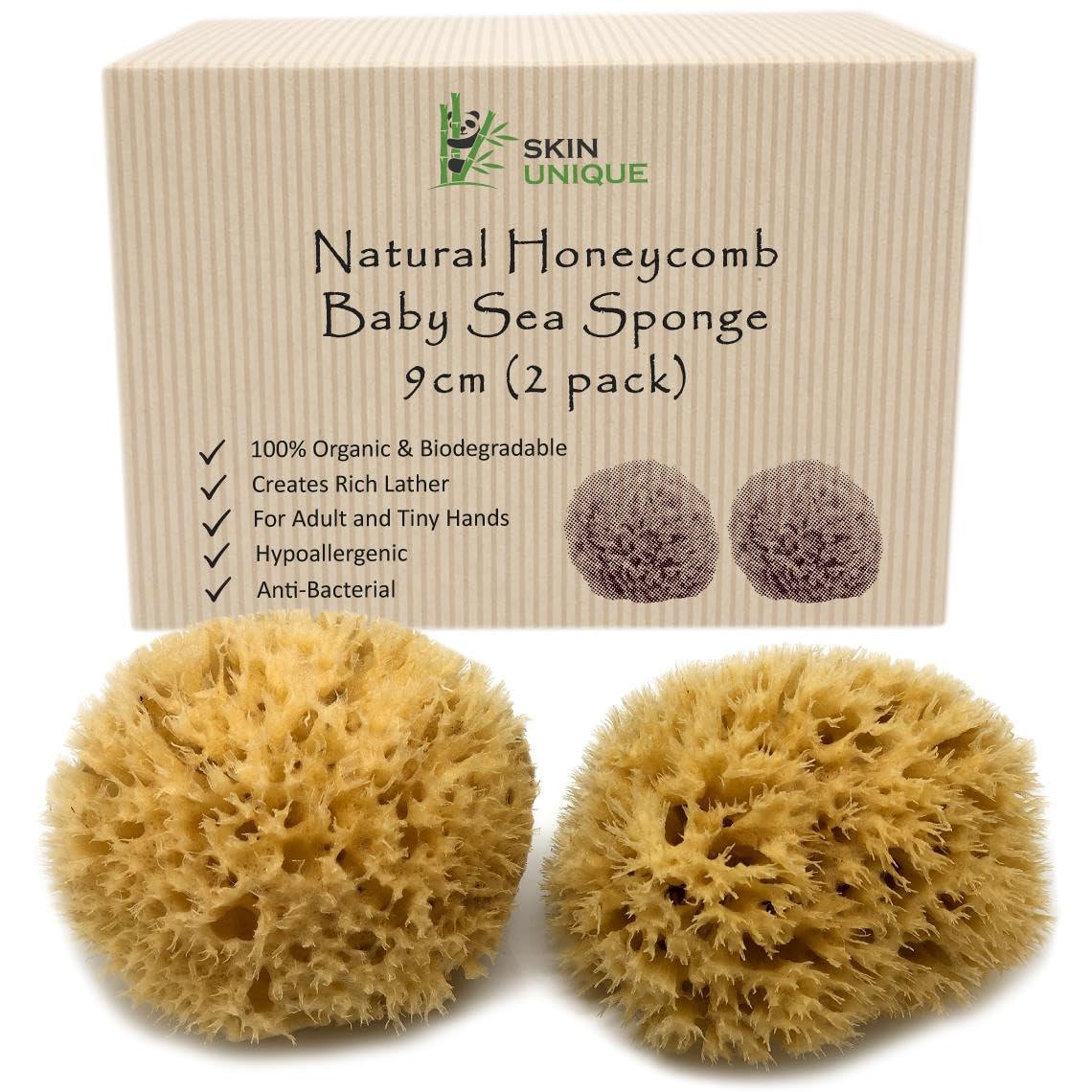 Skin Unique Natural Baby Sponge - Unbleached Mediterranean Sea Honeycomb for Babies and Children - 100% Natural, Organic, Strong, Durable,
