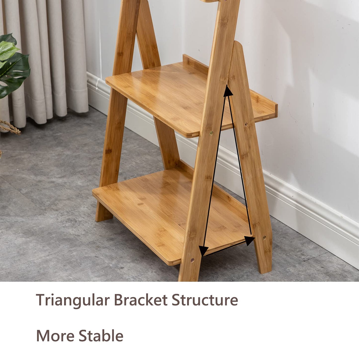 SOBIBO Bamboo Ladder Shelf, 5-Tier Storage Rack，Bookshelf, Free Standing Organizer Storage Shelves Flower Plant Stand Rack Brown
