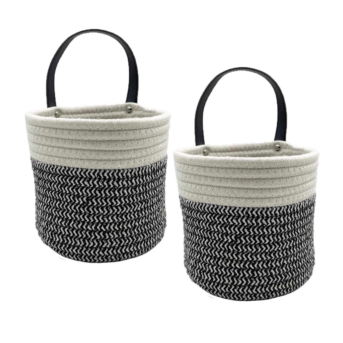 SOQKEEN Hanging Storage Baskets 2 Pack, Cotton Rope Basket, Black & White