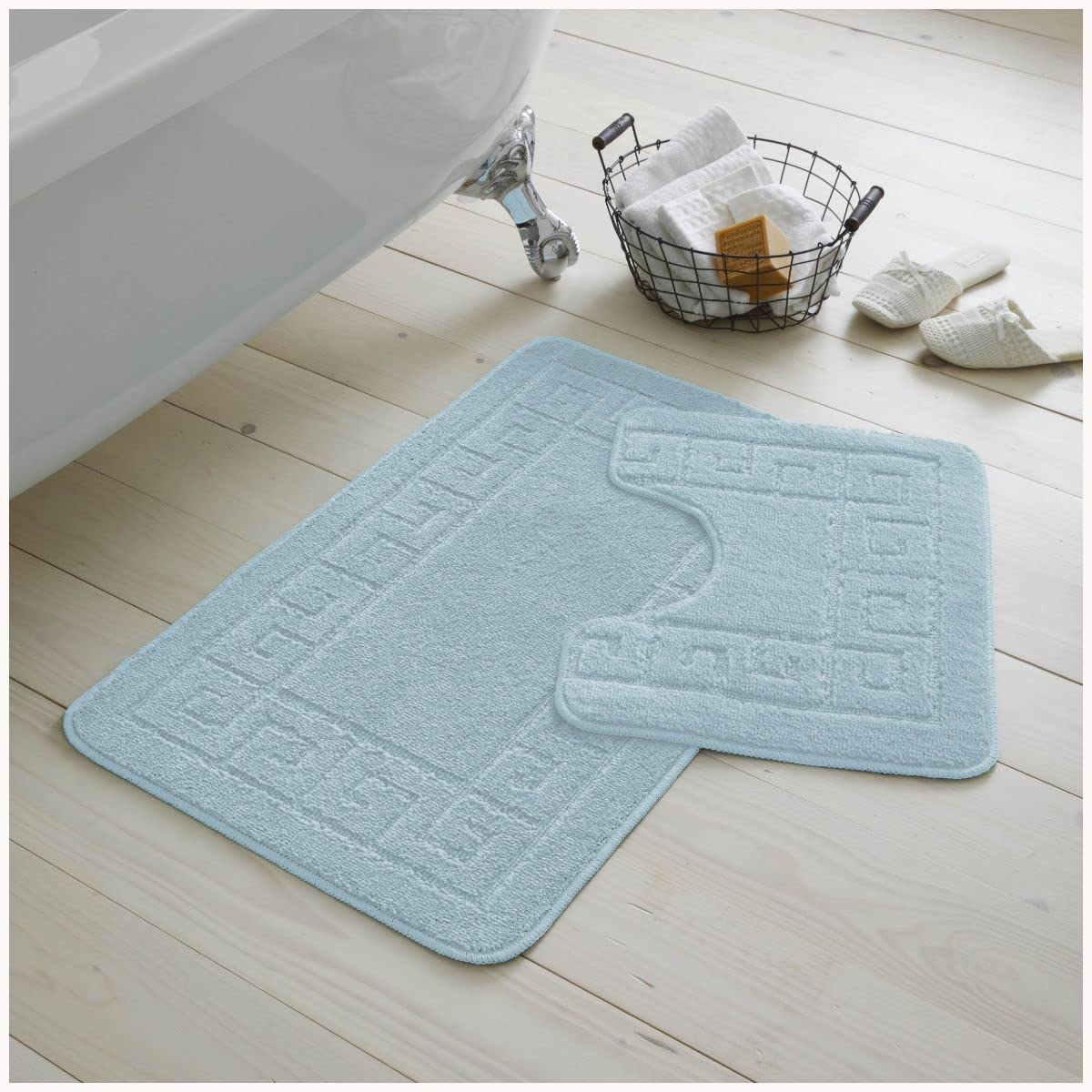 GC GAVENO CAVAILIA Greek 2 Piece Bath Set, 100% Polypropylene, Aqua, 75 x 50 x 2 cm
