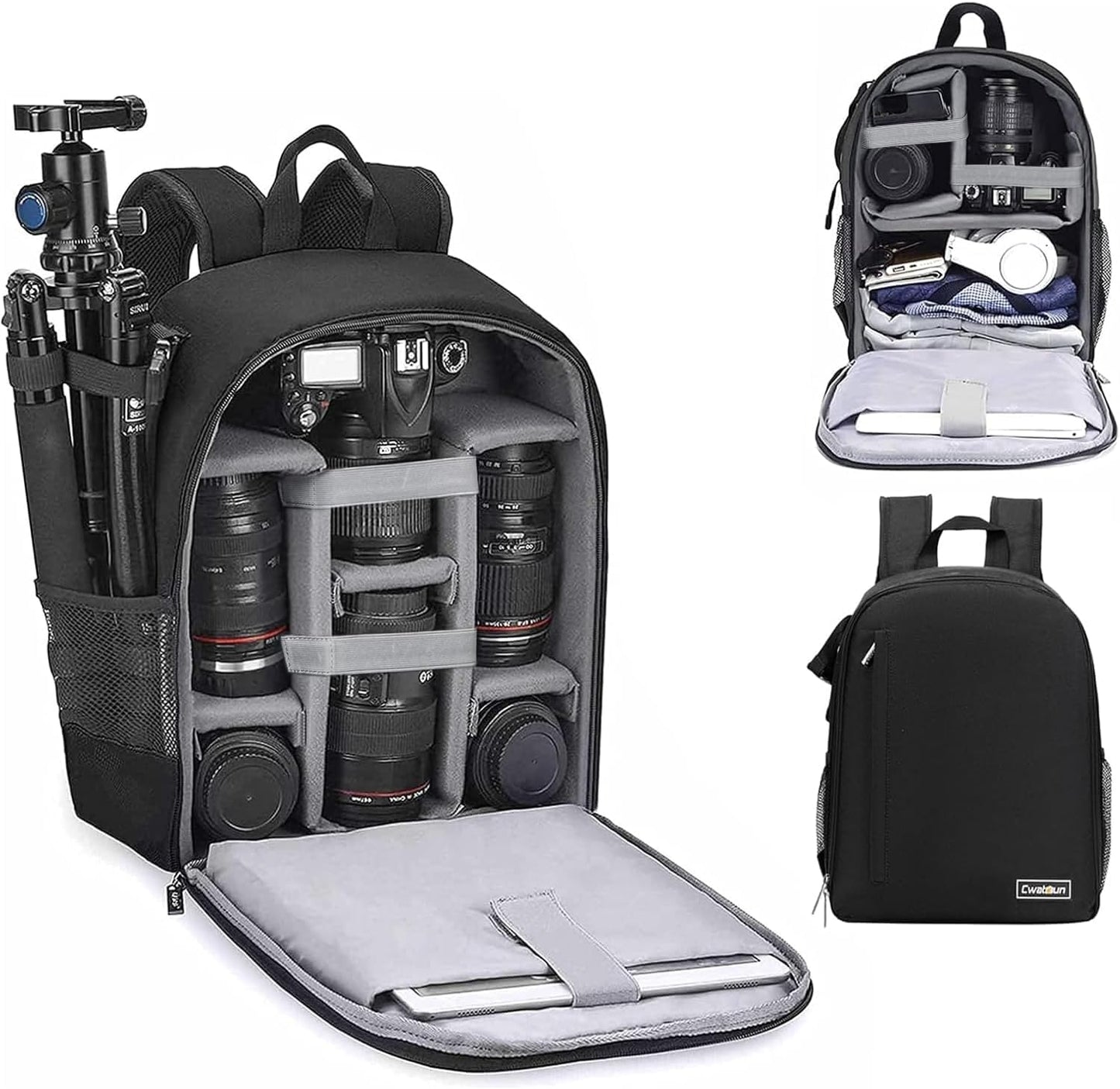 Cwatcun Camera Backpack Bag with Tripod Holder Anti-Theft Waterproof Camera Bag for Canon Nikon Sony DSLR SLR Camera for Women Men Photographer, 2.0