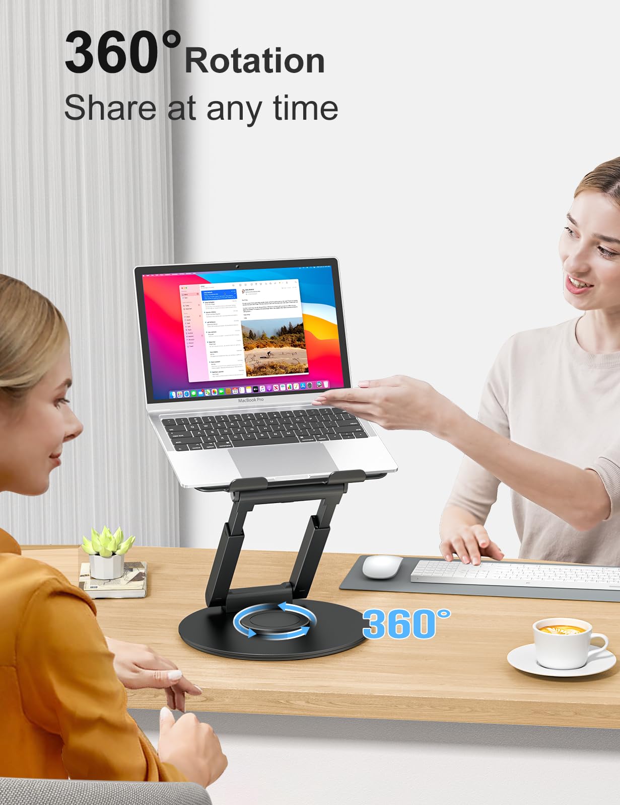 tounee Telescopic Laptop Stand for Desk with 360 Swivel Base, Sit to Stand, Height Adjustable, Portable Riser Holder for Good Posture, Compatible