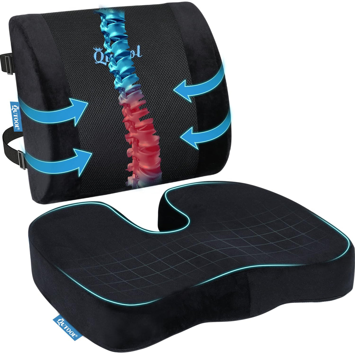 QUTOOL Seat Cushion and Lumbar Support Pillow for Office Desk Chair Back Support Chair Cushion Seat Cushion & Back Pillow for Sitting lumbar support