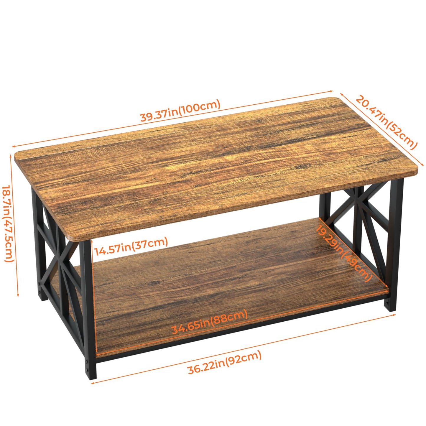GreenForest 2-Tier Coffee Table, 100cm Round Corner for Small Space, Walnut