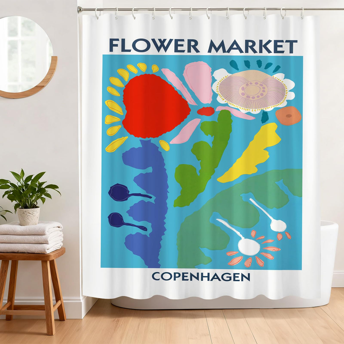 BREASOME Abstract Floral Shower Curtain 180 x 180 cm Matisse Art Shower Curtain for Bathroom Decor Mould Proof Waterproof Polyester Fabric Bath