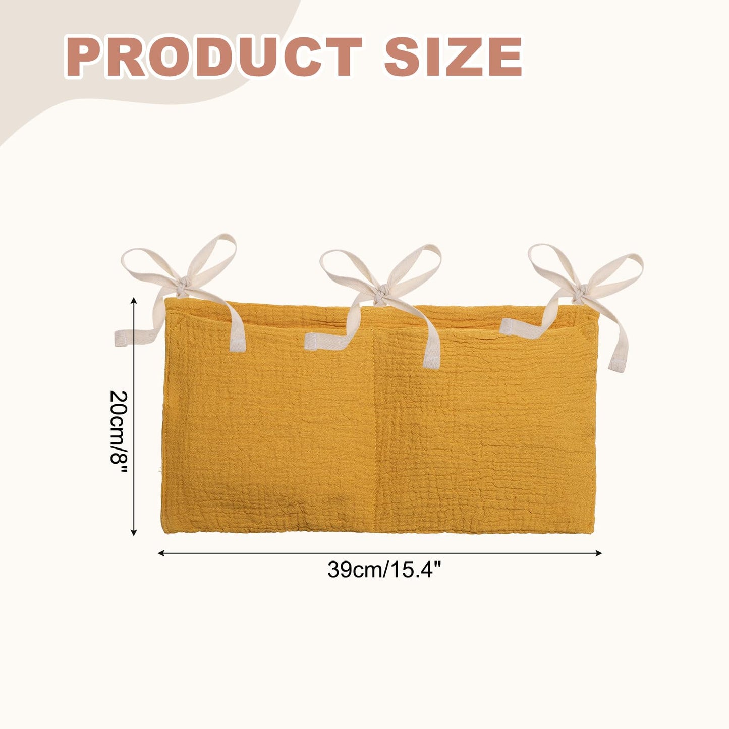 PATIKIL Bedside Hanging Bags, Cotton Milk Bottle Bib-Storage Bag 2 Pockets Nursery Organizer for Bed, Yellow