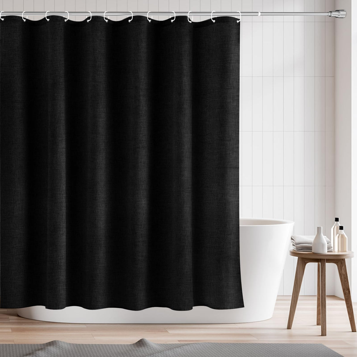 RAYNEAY Natural Linen Water-resistant Shower Curtain, 182x182cm Heavy Duty Fabric Linen Textured Shower Curtain with Weighted Hem and Hooks for