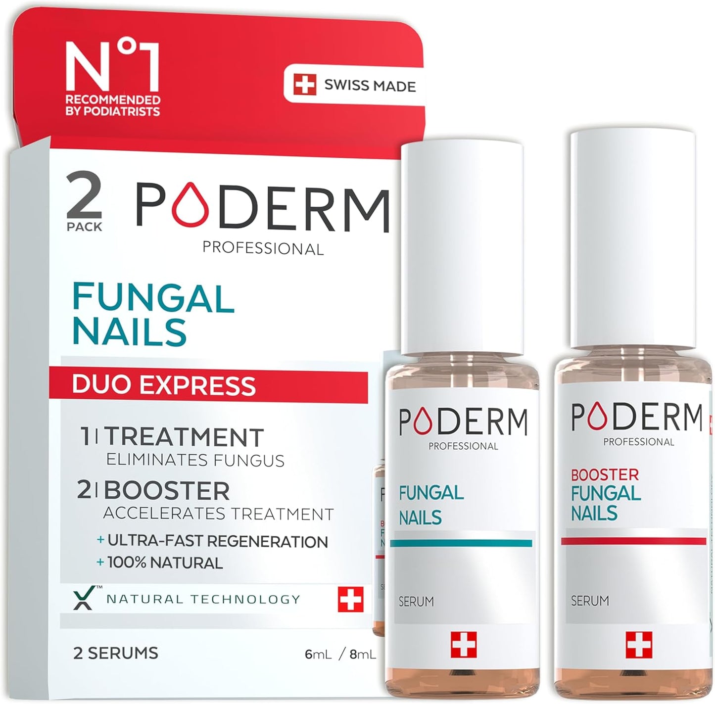 PODERM 2in1 Toenail Fungus Treatment- Serum & Booster, expiry date 08/28, New but open, scruffy box.