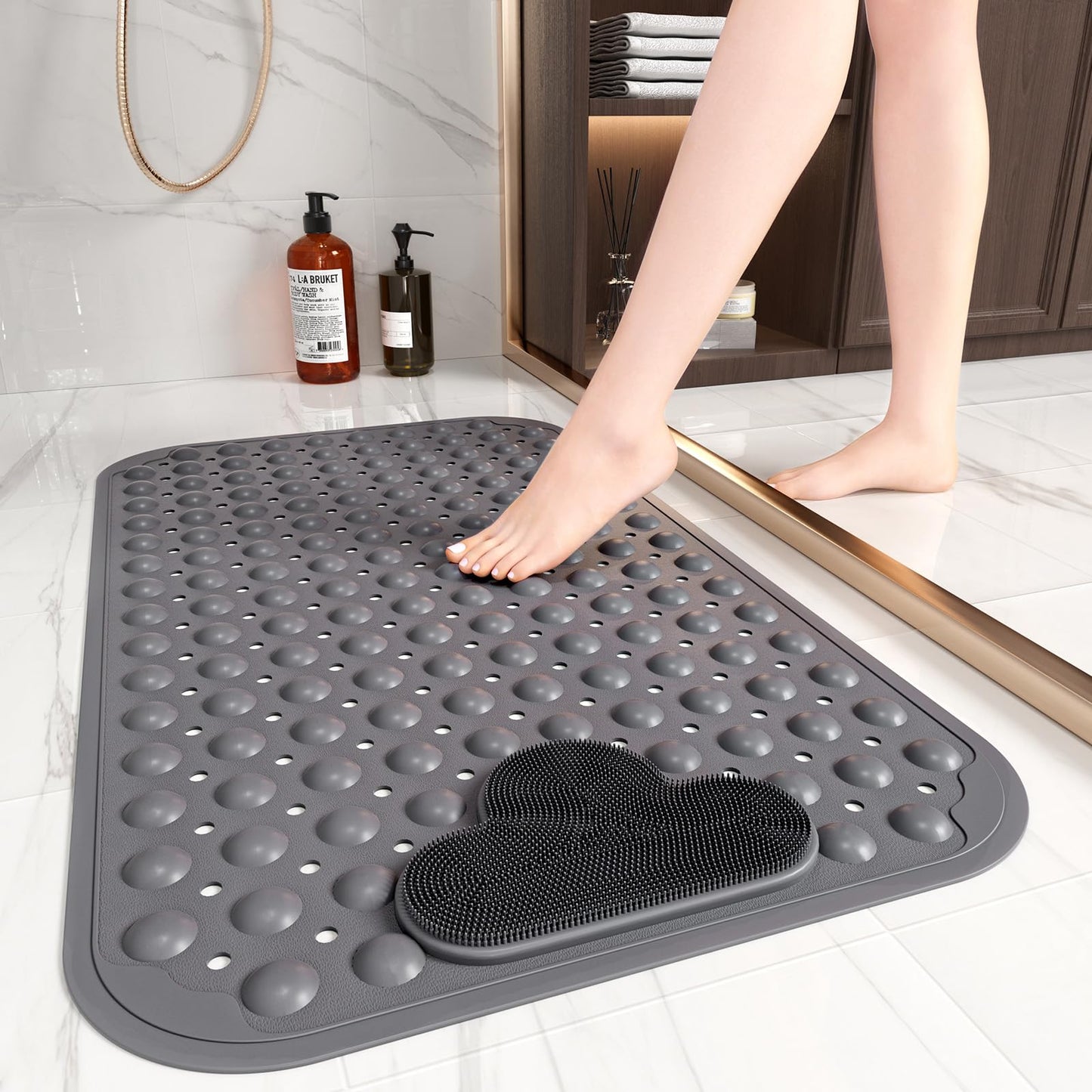 XIYUNTE Shower Mat Non Slip Anti Mould for Elderly, 70 x 40cm Non Slip Bath Mat with Foot Massage, Non Slip Shower Mats for Inside Shower, Anti Slip