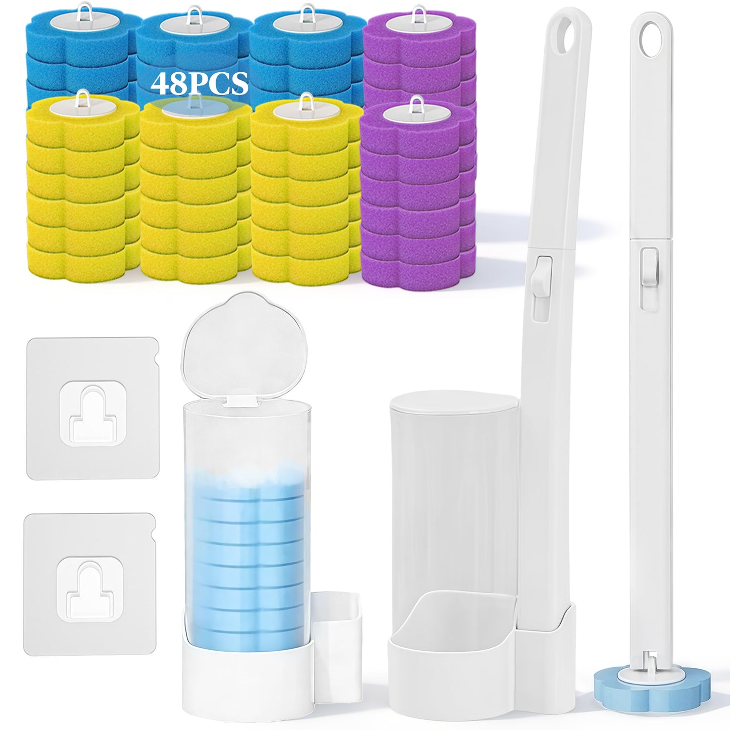 Disposable Toilet Brush 2 Pack with 48 Refill Heads