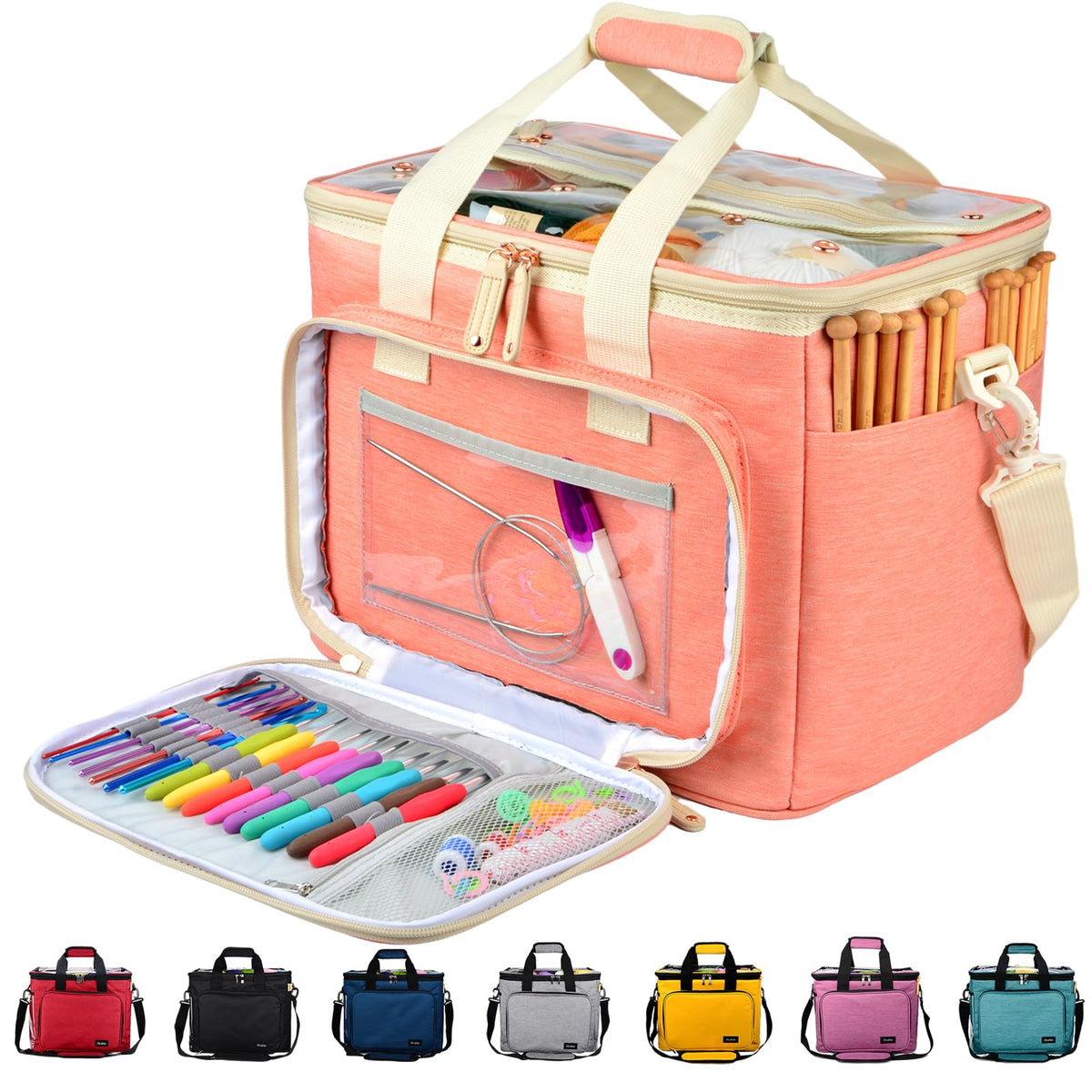 Hoshin Knitting Bag for Yarn Storage, Portable Crochet Tote Bag Yarn Organizer for Crochet Patterns and Hooks, Needles, Skeins of Yarn-Enjoy