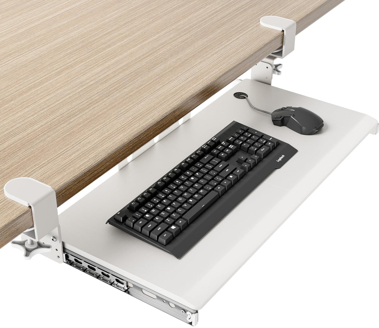 Keyboard Tray Under Desk Pull Out with Extra Sturdy C Clamp Mount System, 694 (838 mm Including Clamps) x 300 mm Slide-Out Platform Computer Drawer