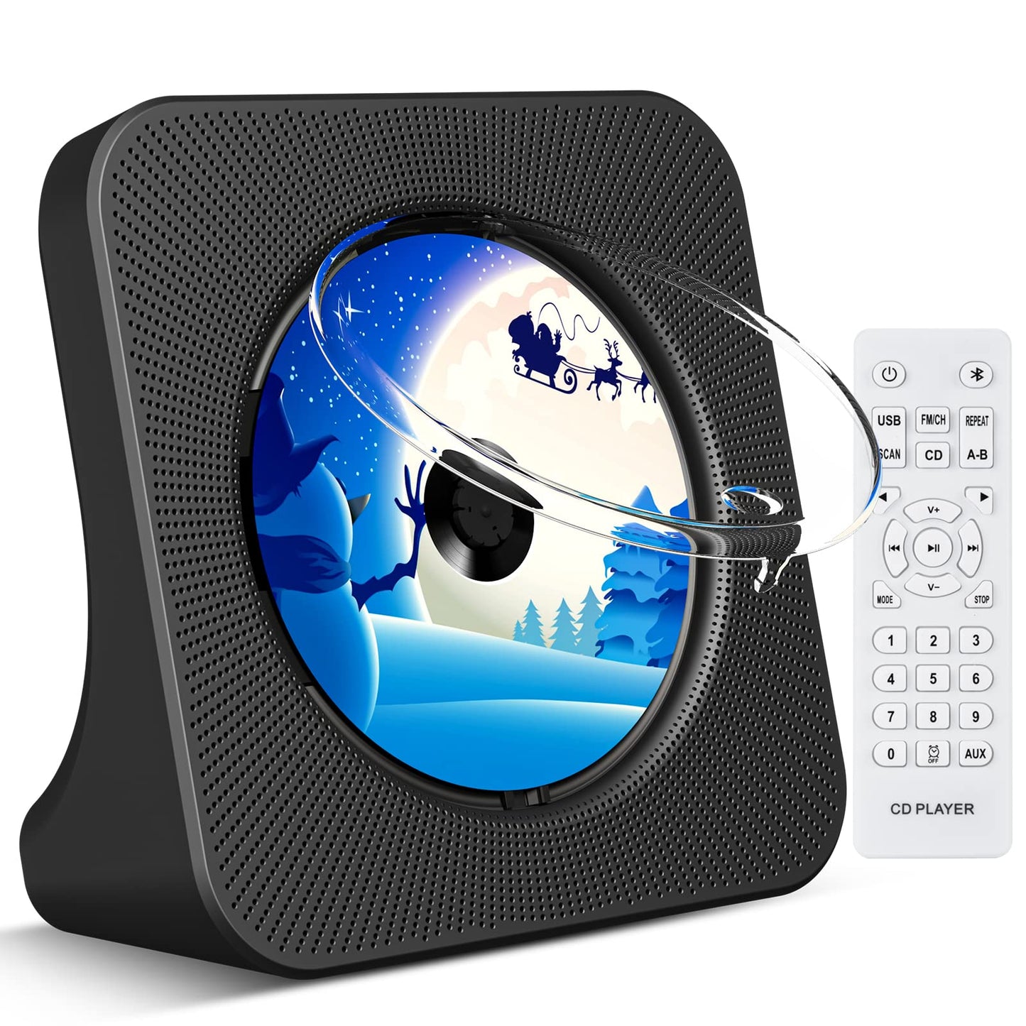 KOVCDVI CD Player for Home Desktop CD Player with Speakers CD Players Bluetooth 5.0 with Remote Control Dust Cover Display FM Radio Timer USB AUX