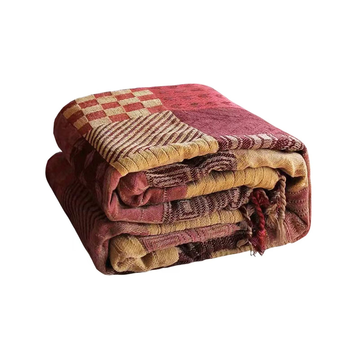 VANJOROY Bohemian Large Patchwork Sofa Bed Throw Blanket with Tassels For 2 3 Seater, 100% Chenille Soft Multi-function Throw for Couch,