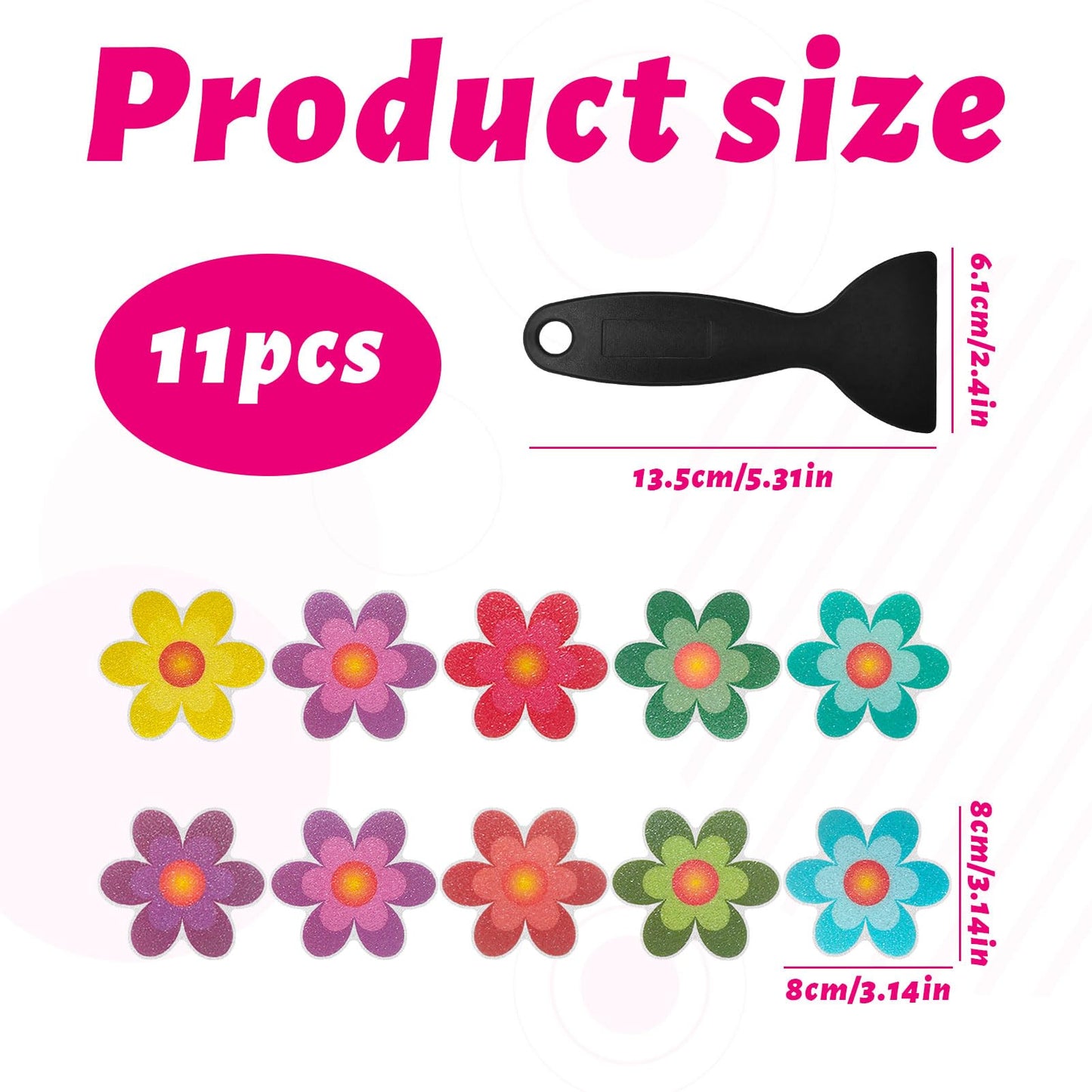 Qianeffort 10Pcs Anti Slip Shower Stickers,Colorful Sunflower Bath Non Slip Stickers,Adhesive Non Slip Bath Stickers with Scraper,Shower Non Slip