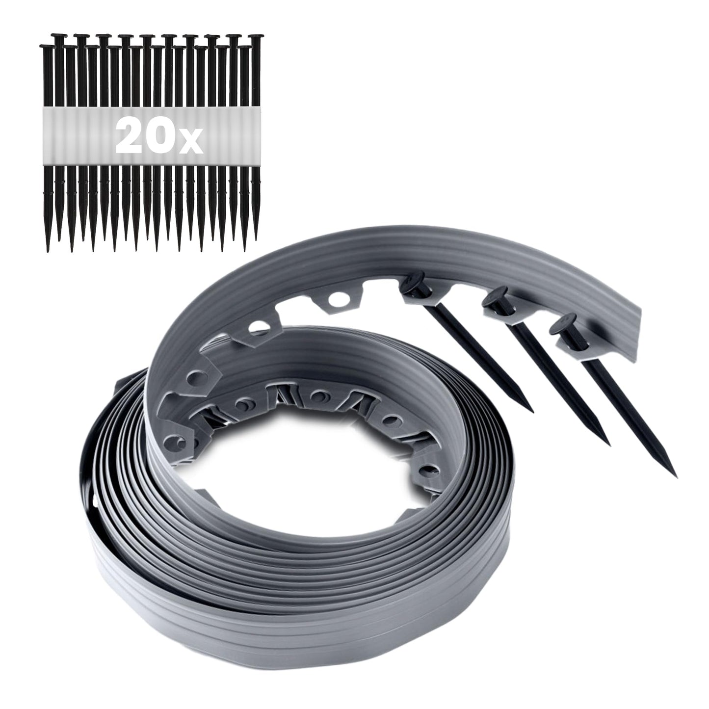 GARDENIX Lawn Edging 6cm high - 33ft long Grey Flexible Garden Edging Border with Easy Dig Installation & Reinforced Plastic Pegs, Ideal for