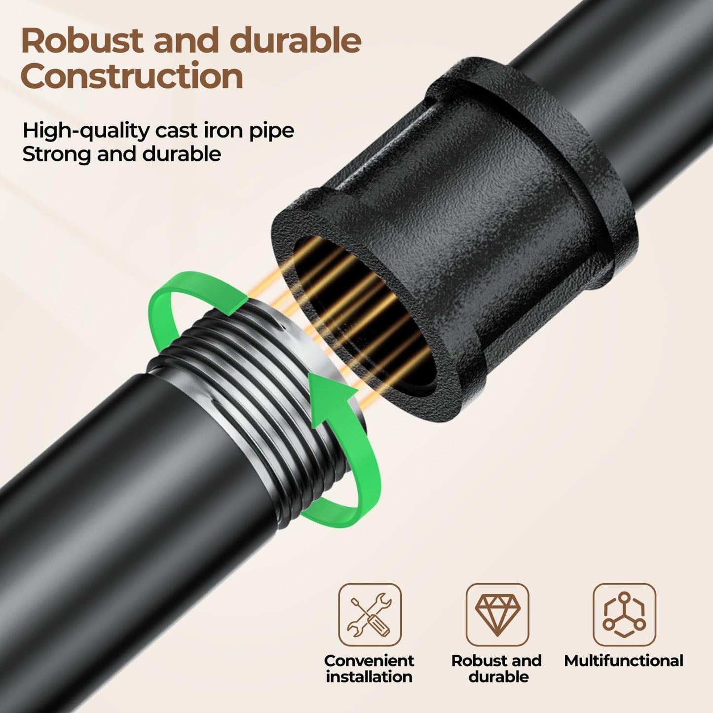 96cm Wall Mounted Clothes Rail Clothing Rack Industrial Pipe Rod Black