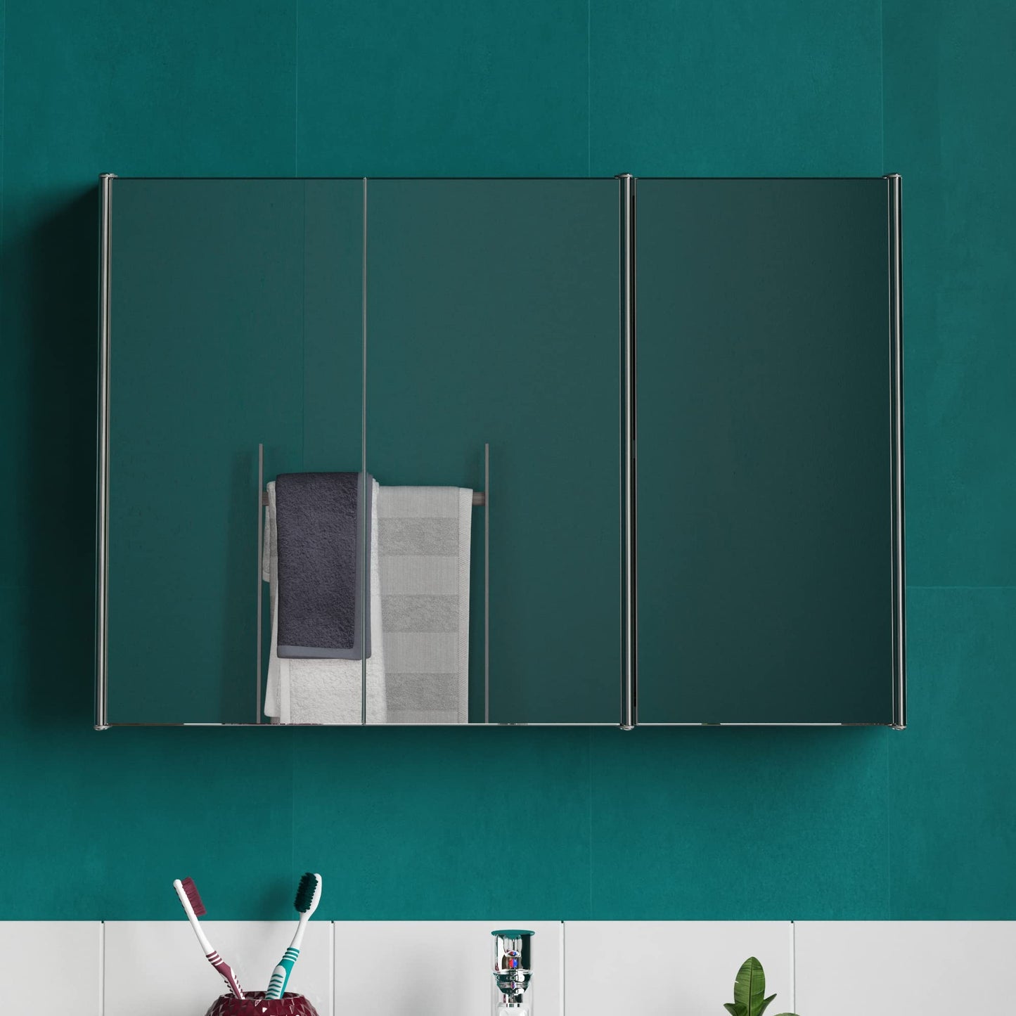 Bath Vida Tiano Bathroom Cabinet Triple Mirror Wall Mounted Stainless Steel Modern Storage Cupboard