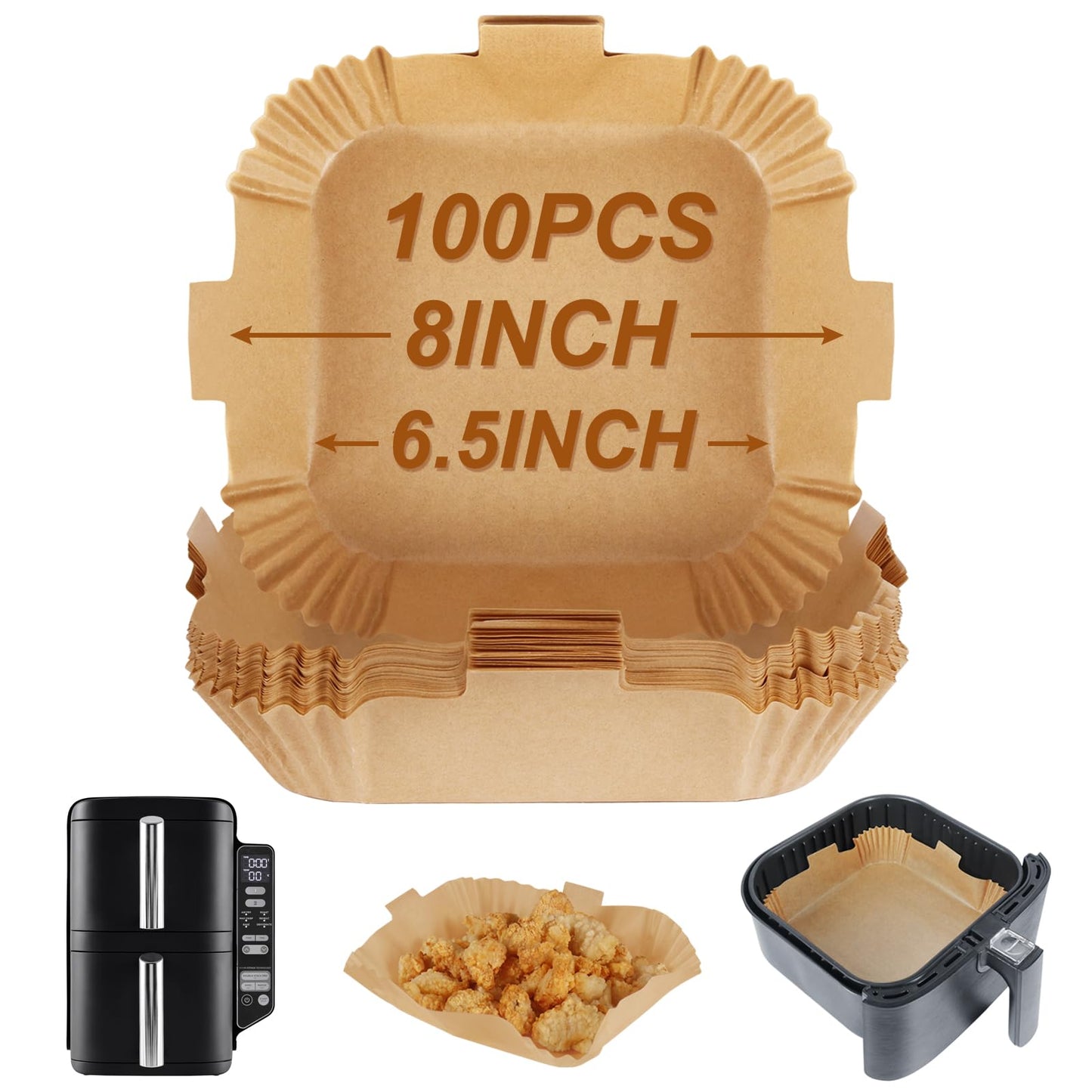 BYKITCHEN 100pcs Air Fryer Parchment Paper Liner, Square Air Fryer Liners Disposable, Greaseproof Paper for Air Fryer, Compatible with COSORI, Ninja